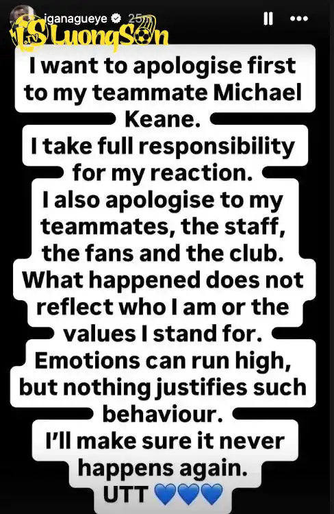 Gueye đã đăng tải lời xin lỗi trên trang Instagram cá nhân Gueye đã đăng tải lời xin lỗi trên trang Instagram cá nhân